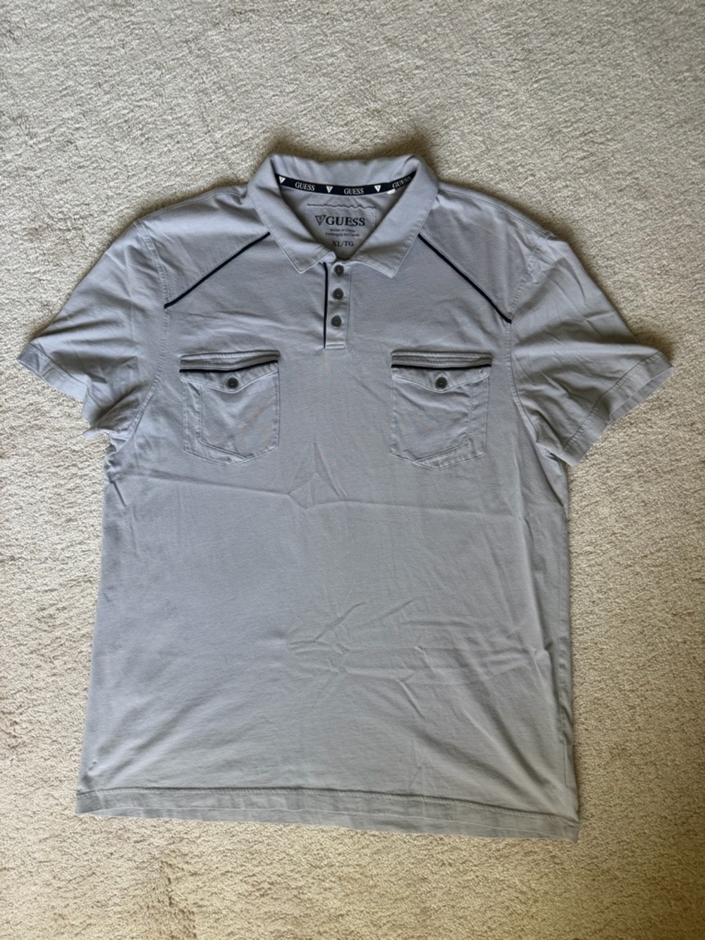 GUESS Men's Light Gray Polo with Chest Pockets